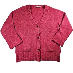 Chiaramente Women's Sz‎ M Pink Wool Blend Button Up Knit V-neck Cardigan Sweater